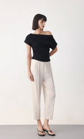 Circular pleated pants_beige
