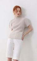 Wanna half-neck pleated top_lightbeige