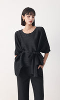 Tria pleated blouse & strap set_black