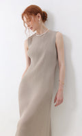 Ner sleeveless pleated dress_beige