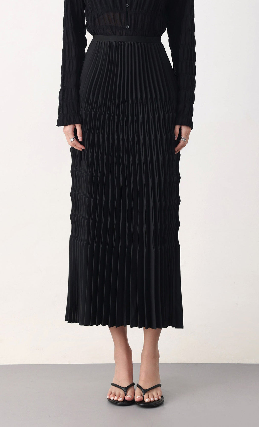 Wavy pleated skirt_black