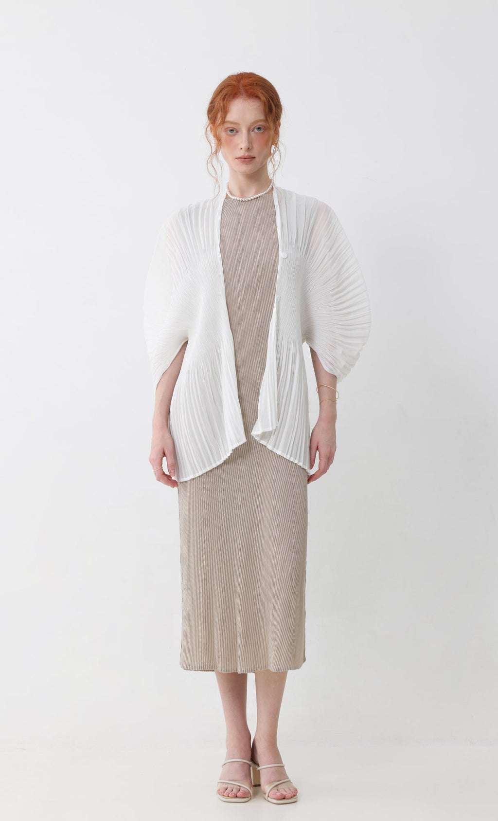 Aban pleated puff cardigan_ivory