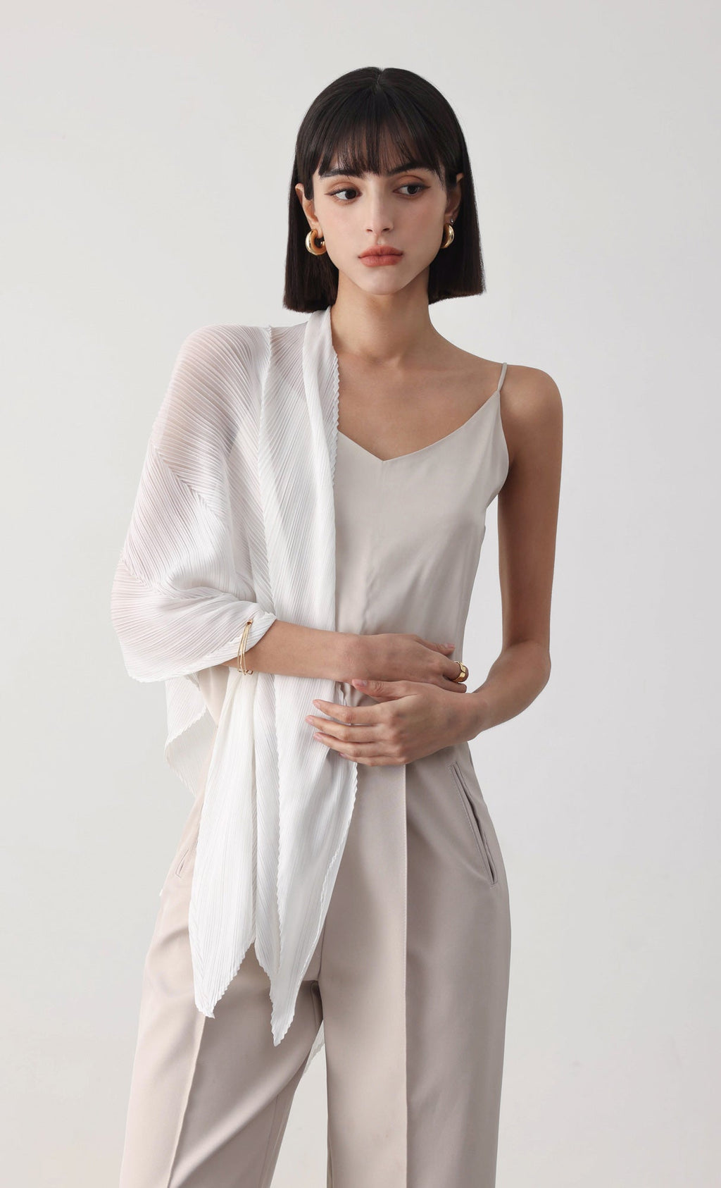 Essential pleated scarf_white