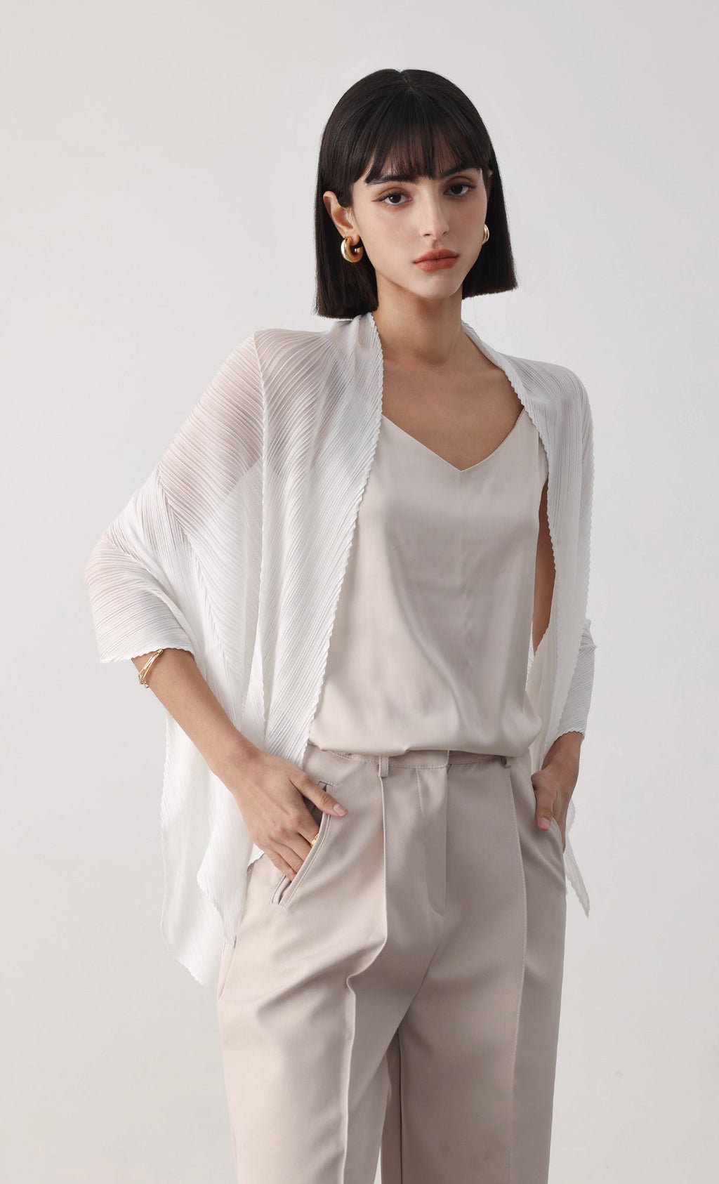 Essential pleated scarf_white