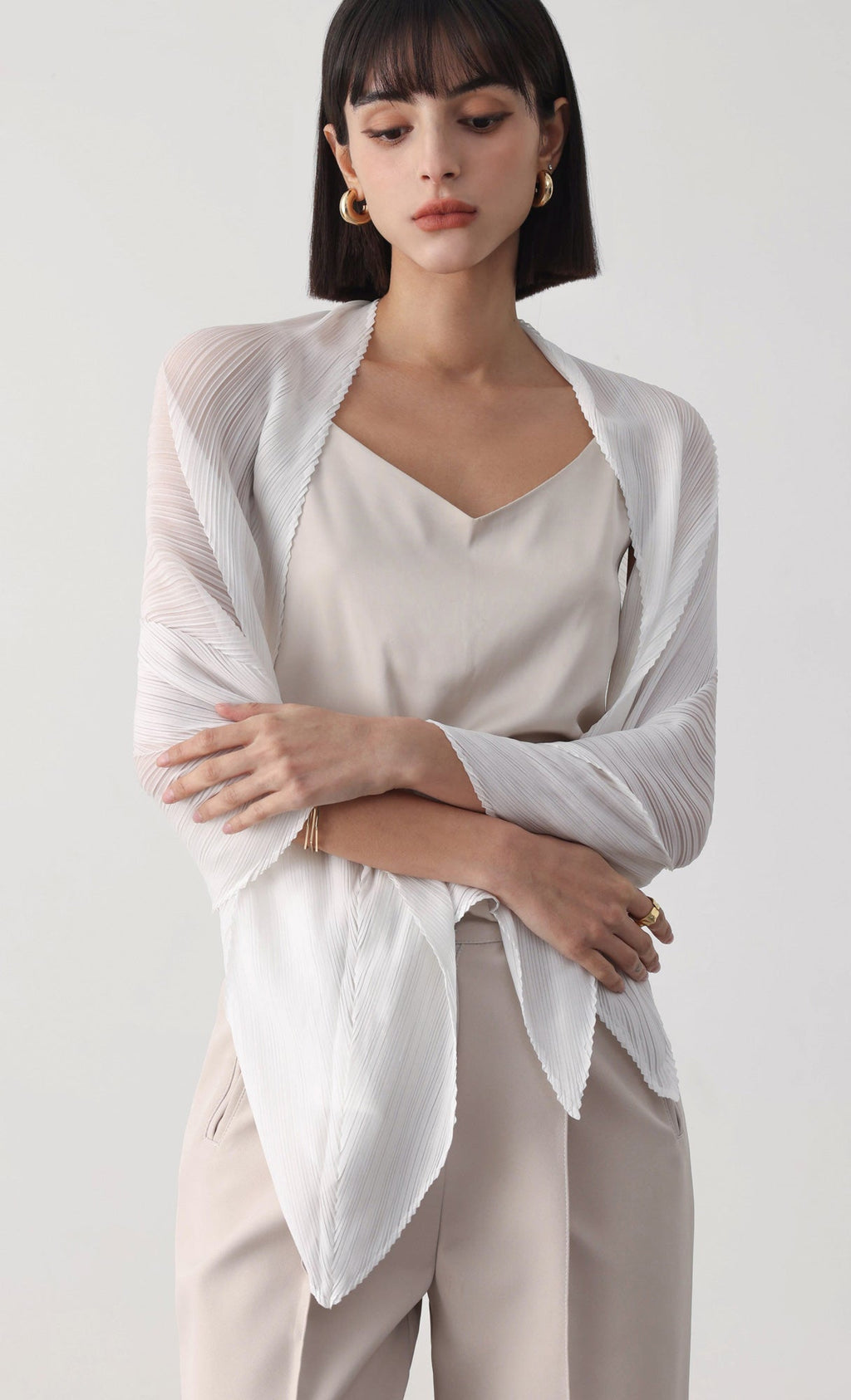 Essential pleated scarf_white
