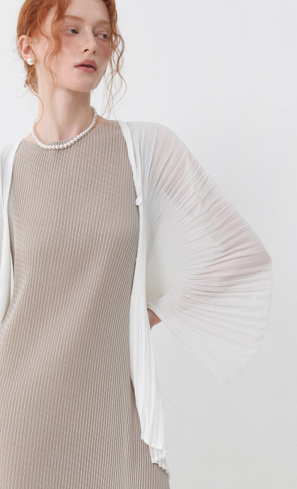 Aban pleated puff cardigan_ivory