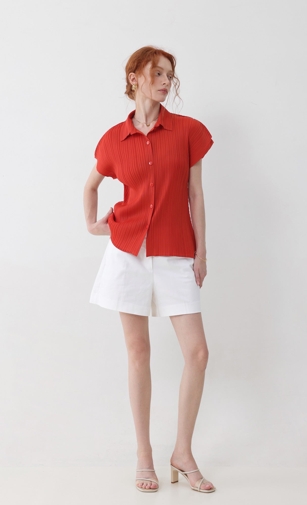 tinted collard pleated shirts_orange