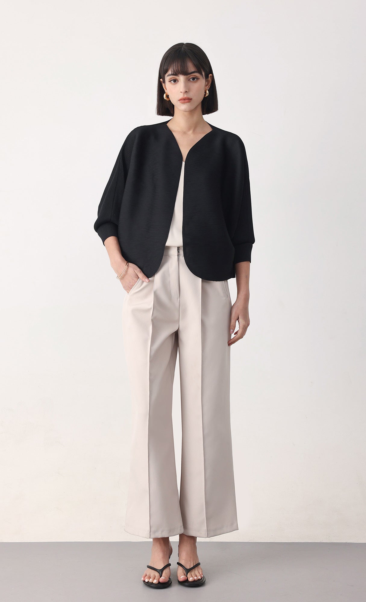 Ainy pleated cardigan jacket_black