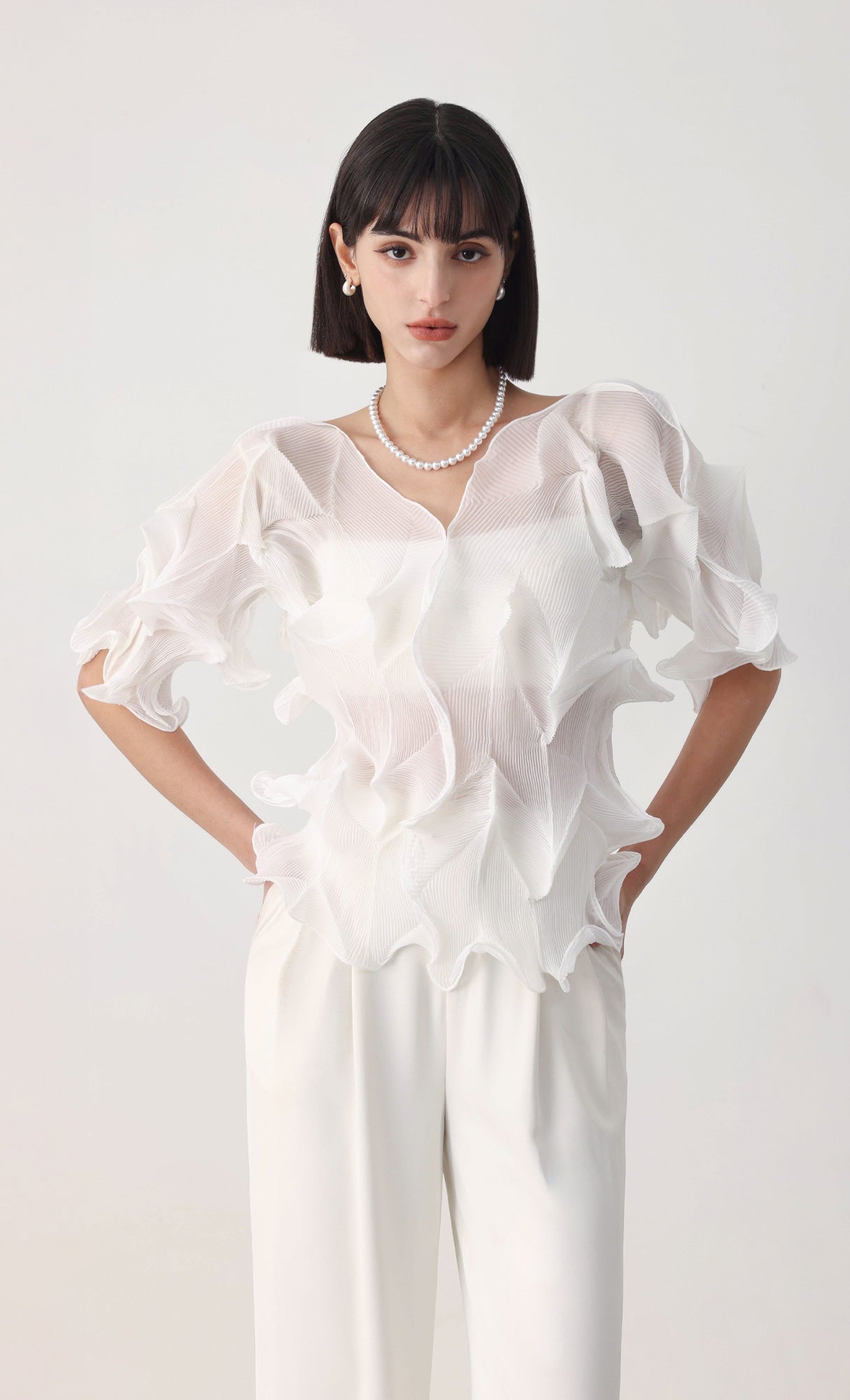 Curves pleated blouse_ivory