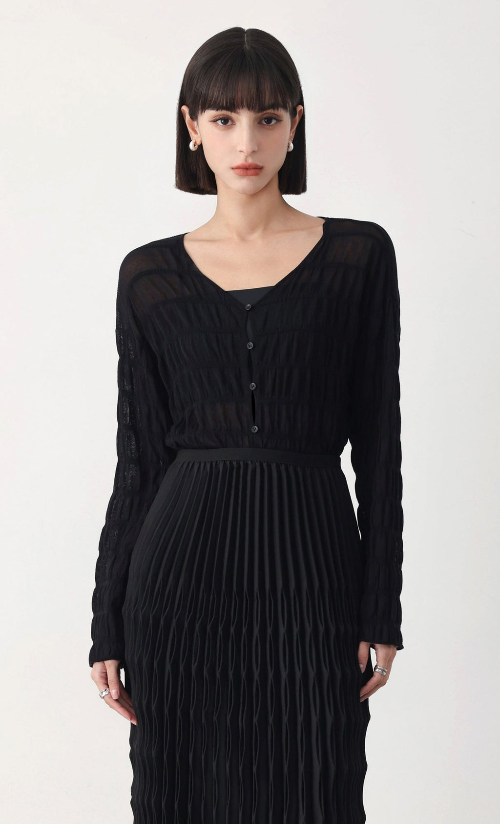 Wavy pleated skirt_black