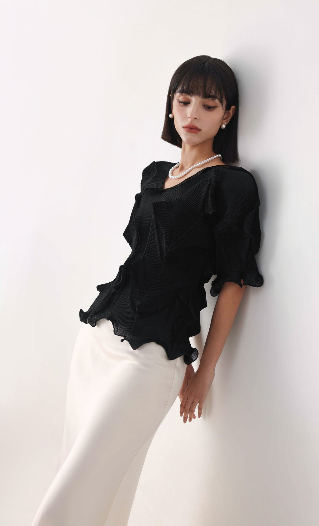 Curves pleated blouse_black