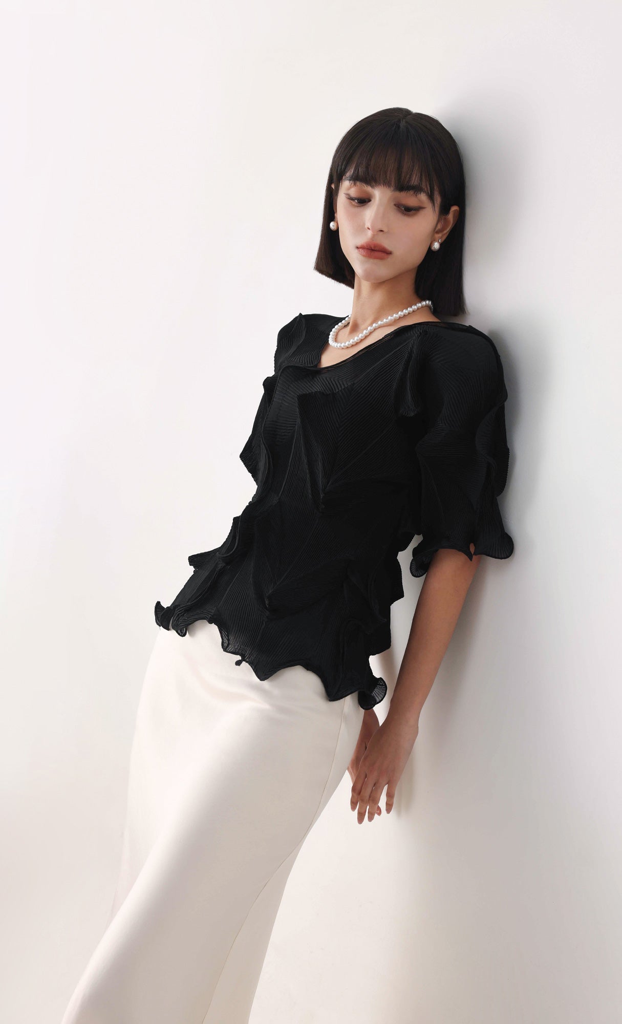 Curves pleated blouse_black