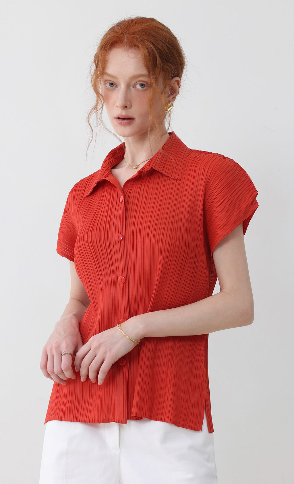 tinted collard pleated shirts_orange