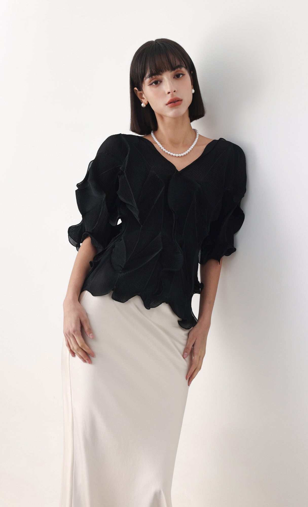 Curves pleated blouse_black