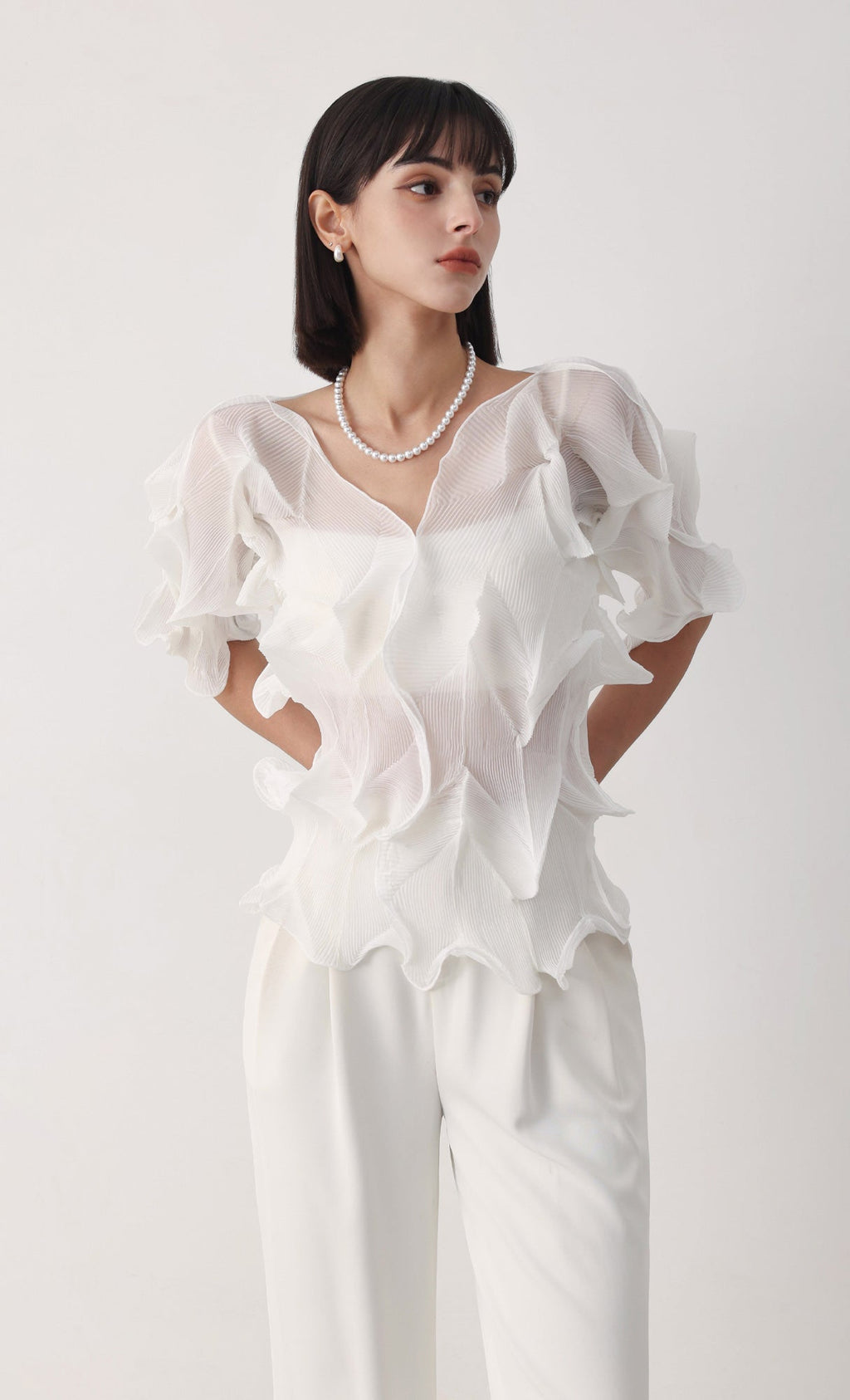 Curves pleated blouse_ivory