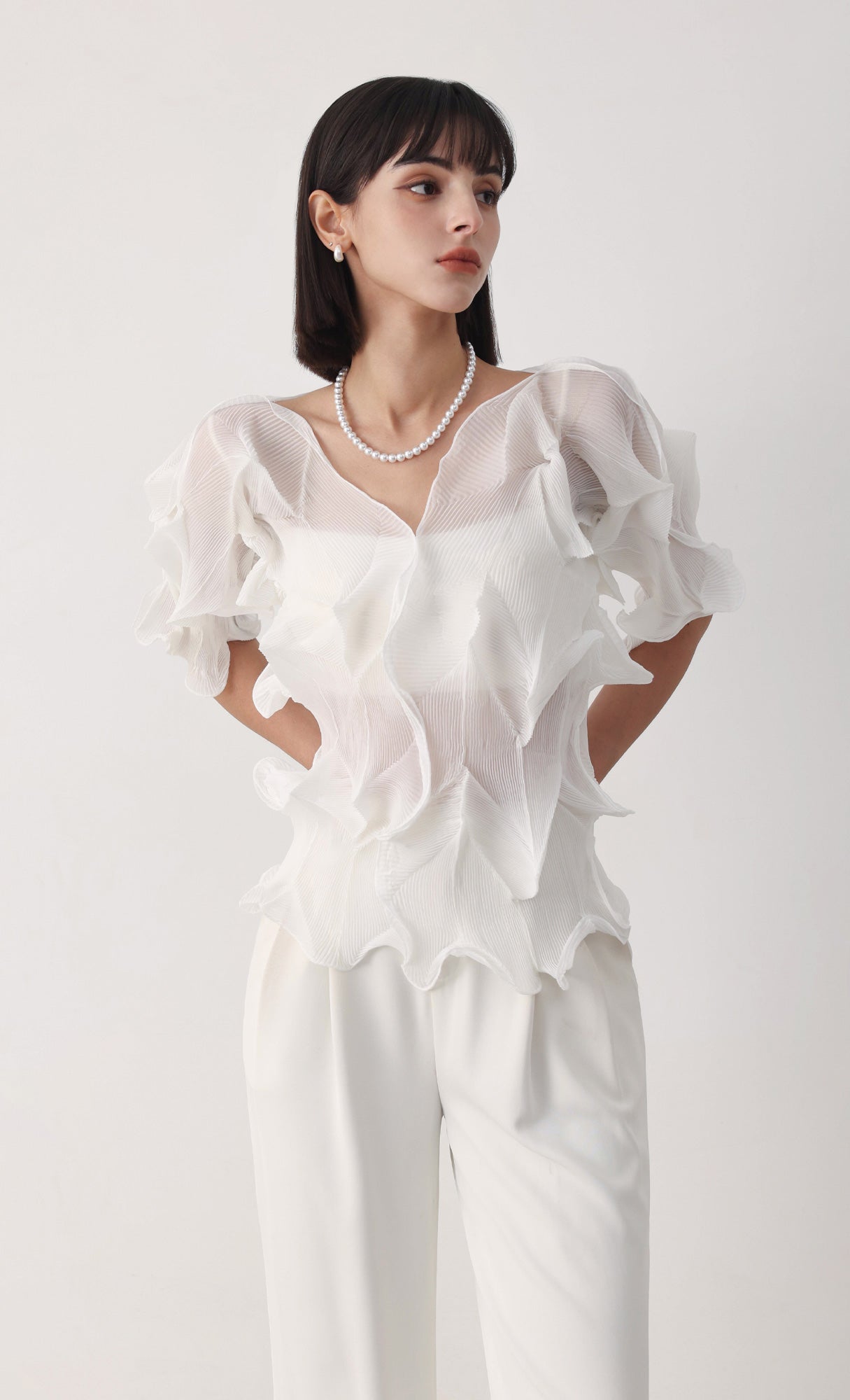 Curves pleated blouse_ivory
