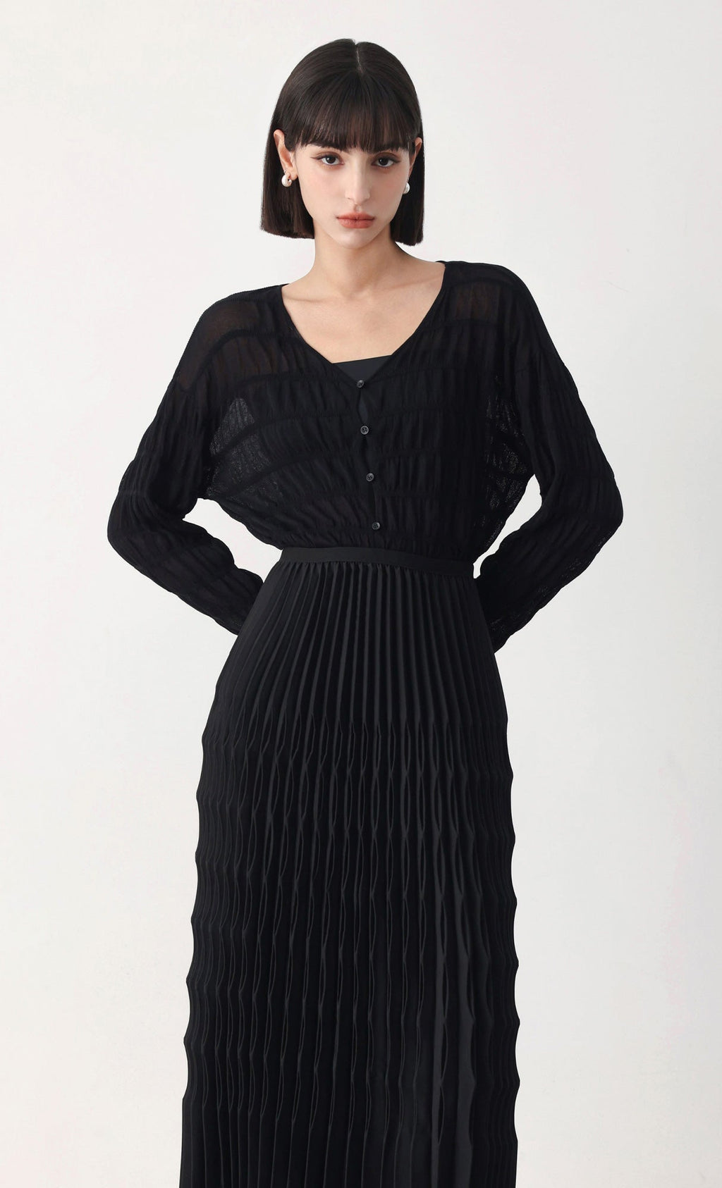 Wavy pleated skirt_black