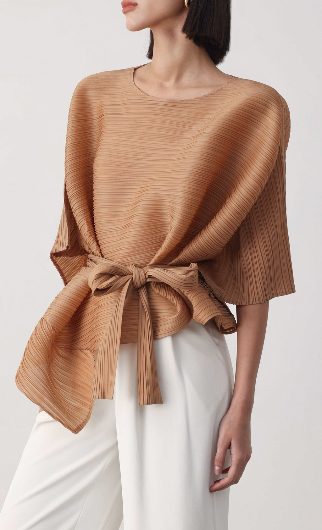 Tria pleated blouse & strap set_camel