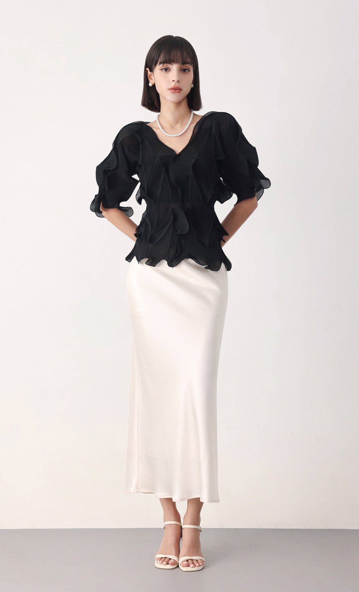 Curves pleated blouse_black