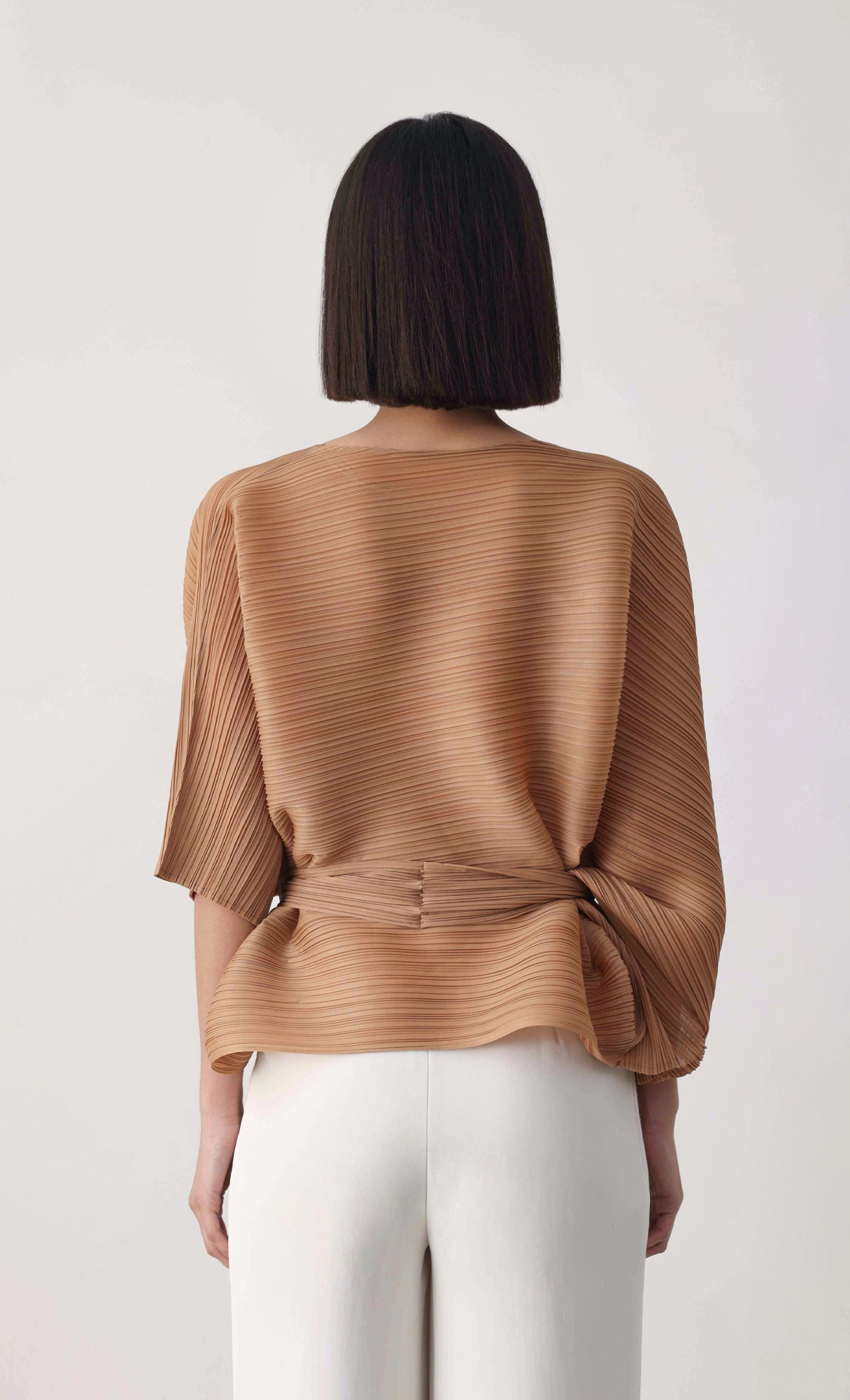 Tria pleated blouse & strap set_camel