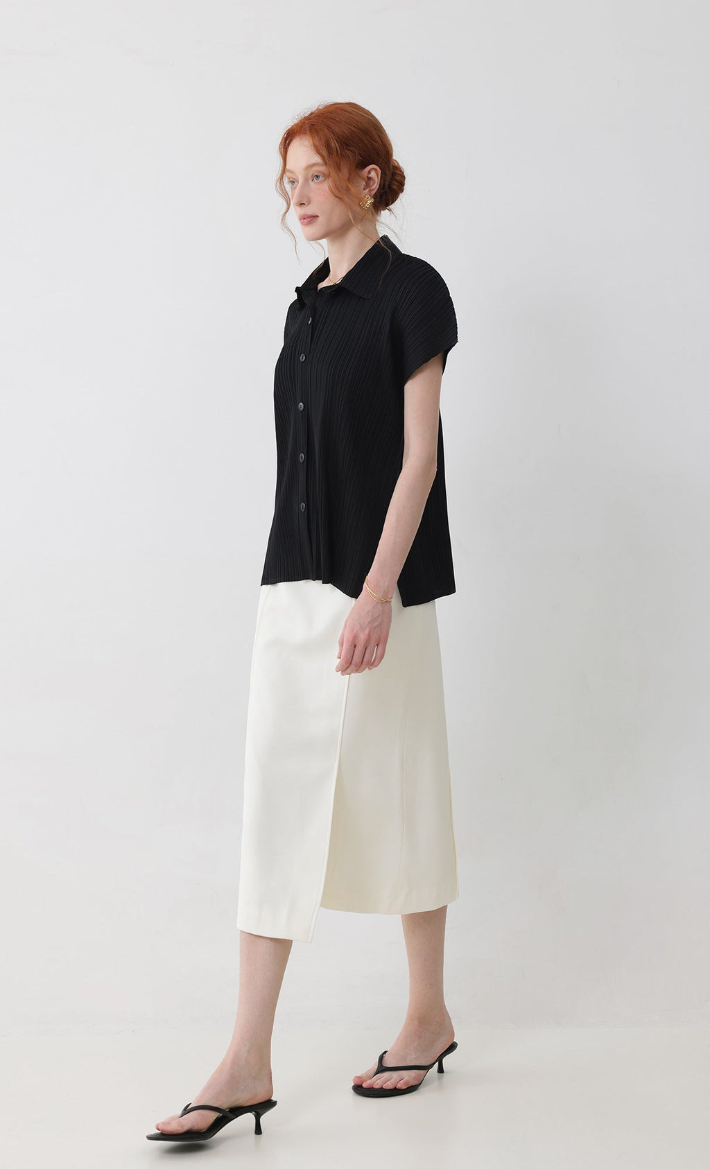 tinted collard pleated shirts_black