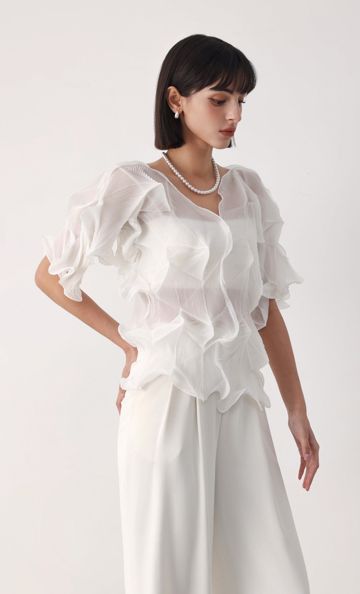 Curves pleated blouse_ivory
