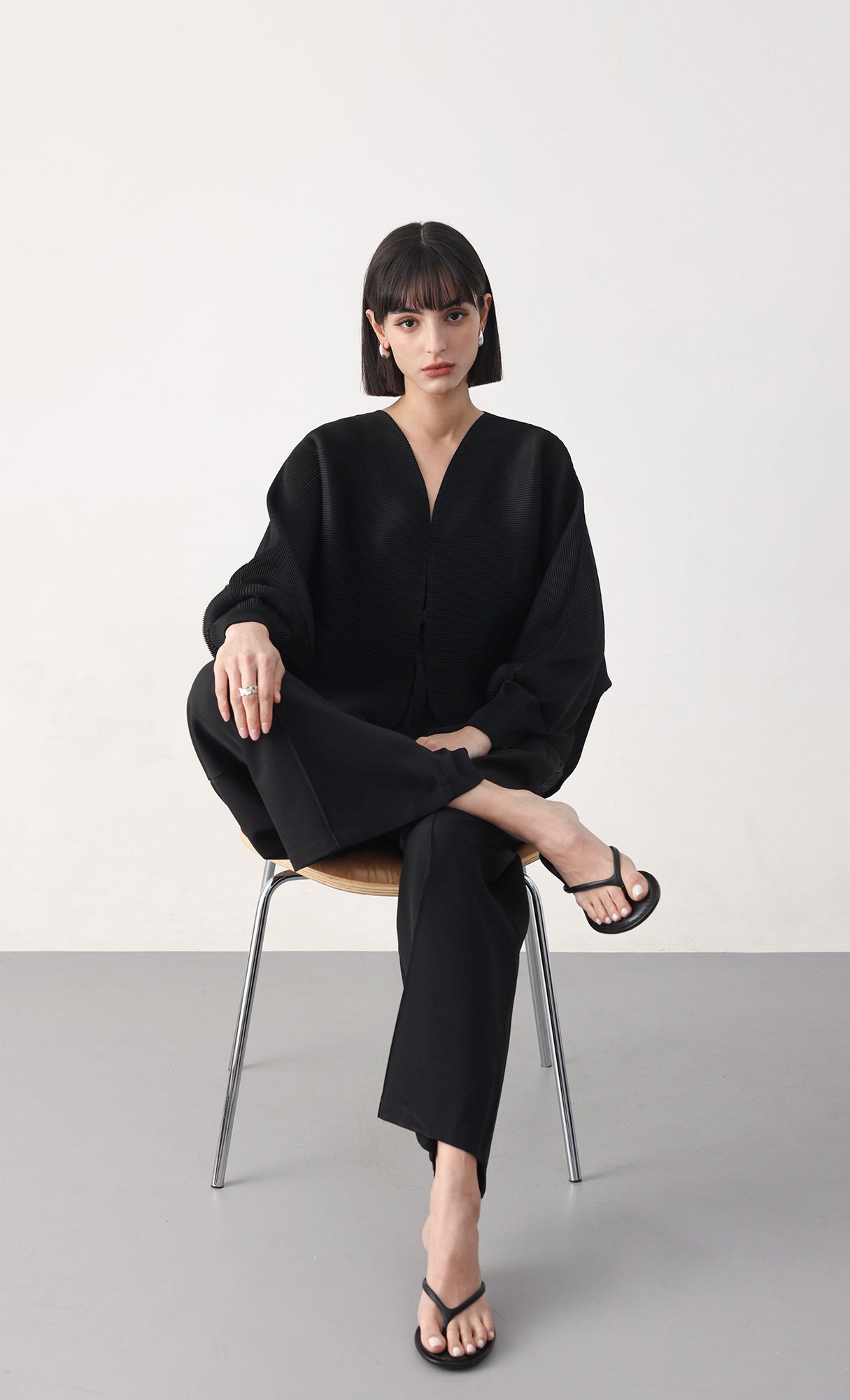Ray pleated cardigan_black