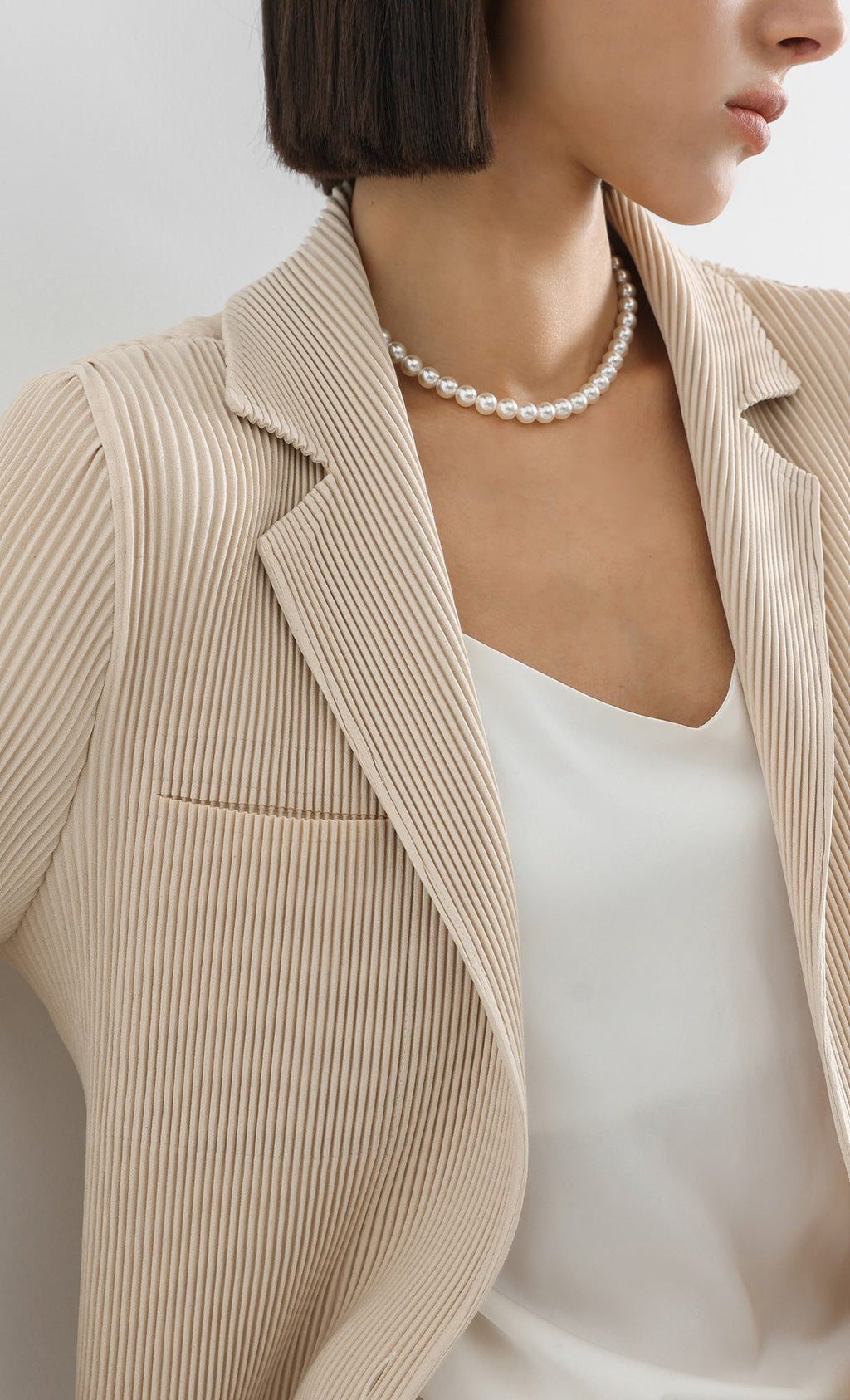 curve pleated set-up jacket_beige
