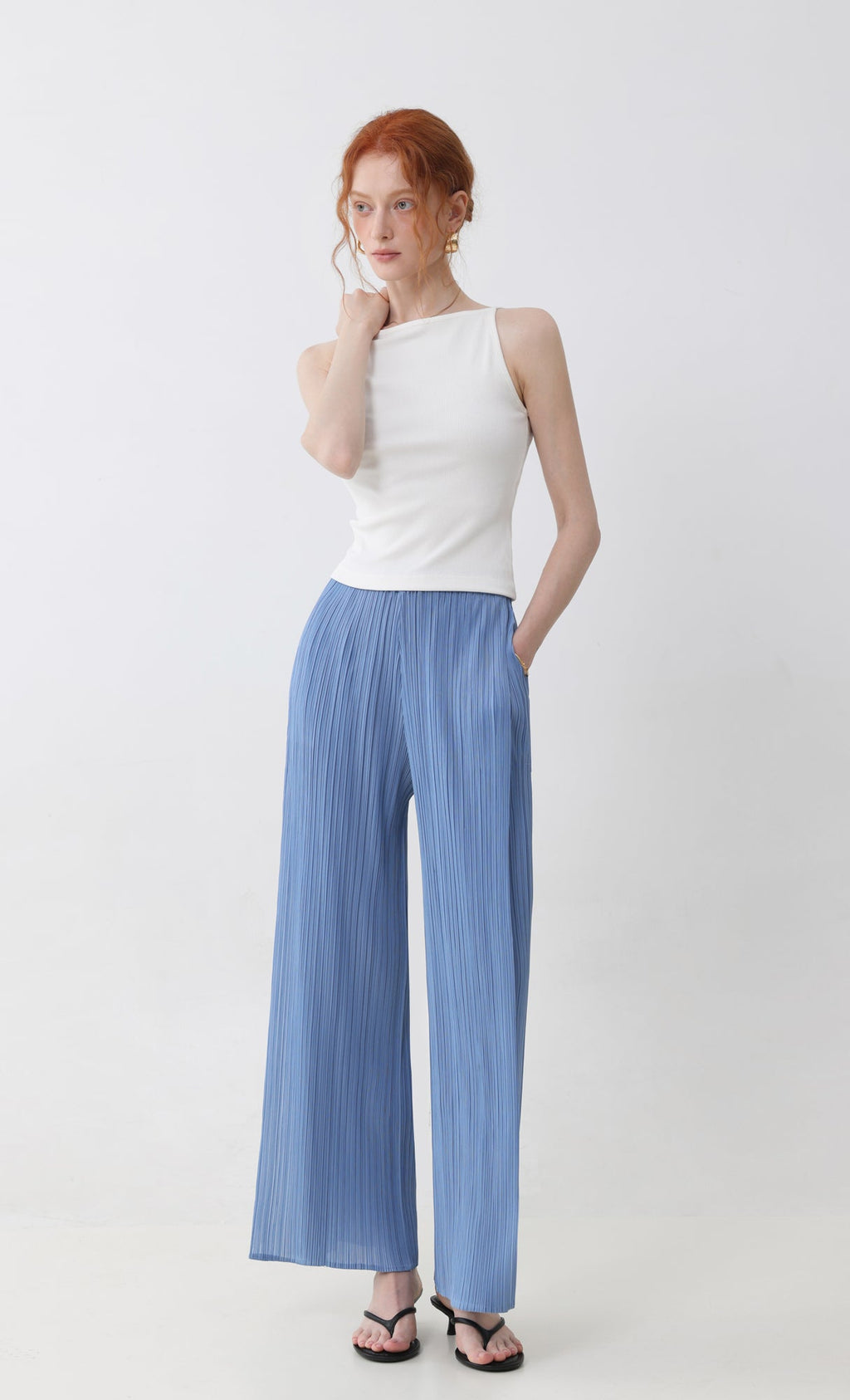 Limit pleated pants_blue