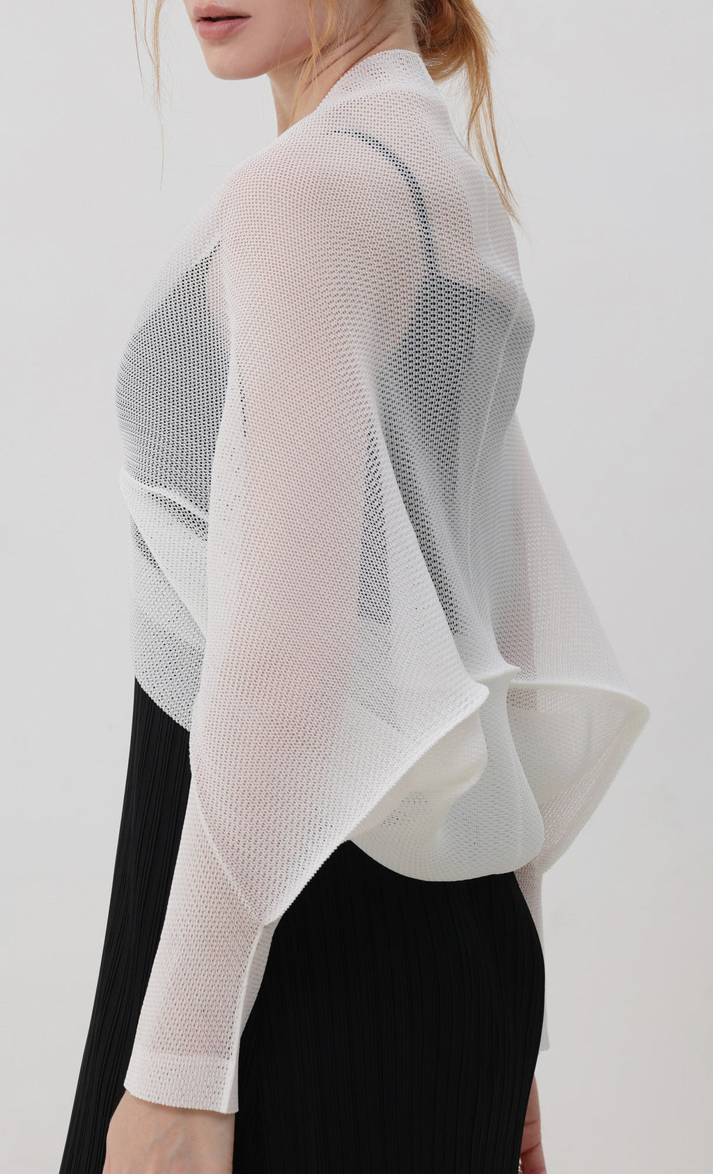 Lucid pleated mesh cardigan_ivory