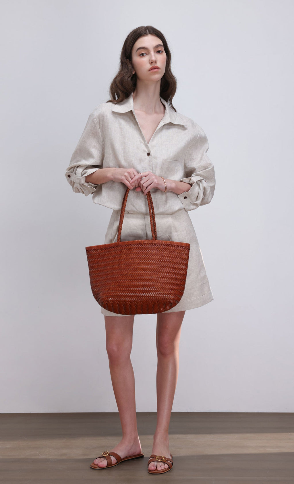 [Pouch SET] Kevin weaving leather shoulder bag_camel