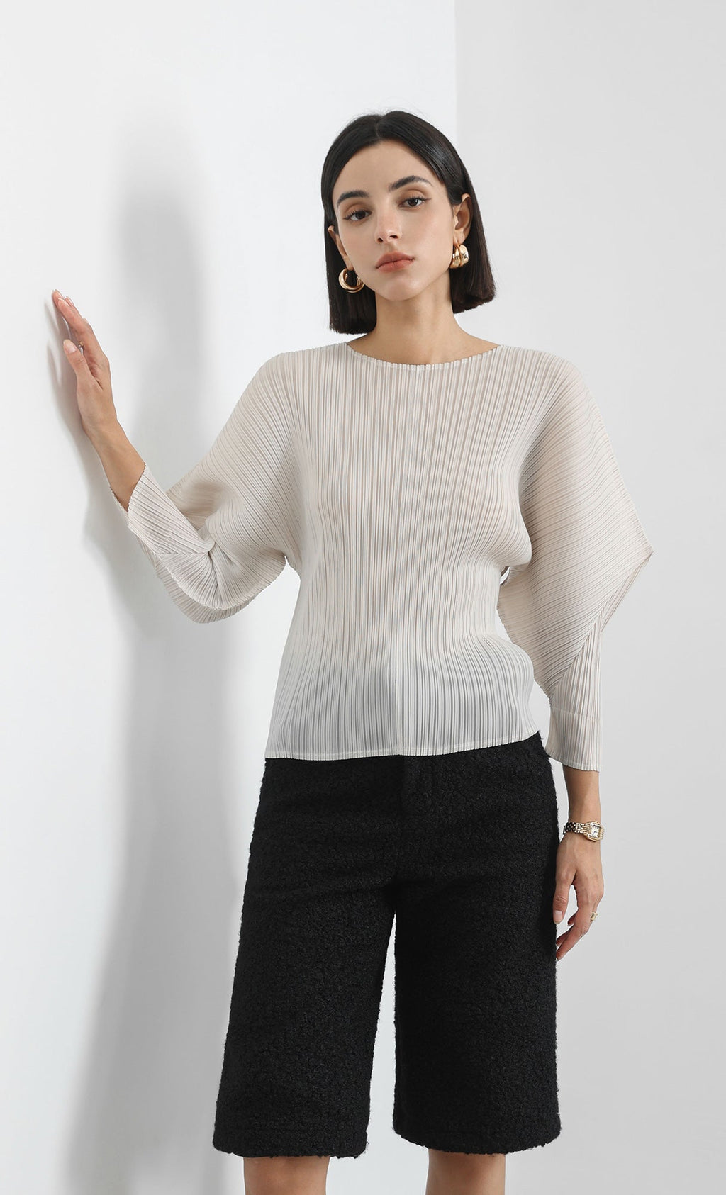 bloom pleated blouse_ivory