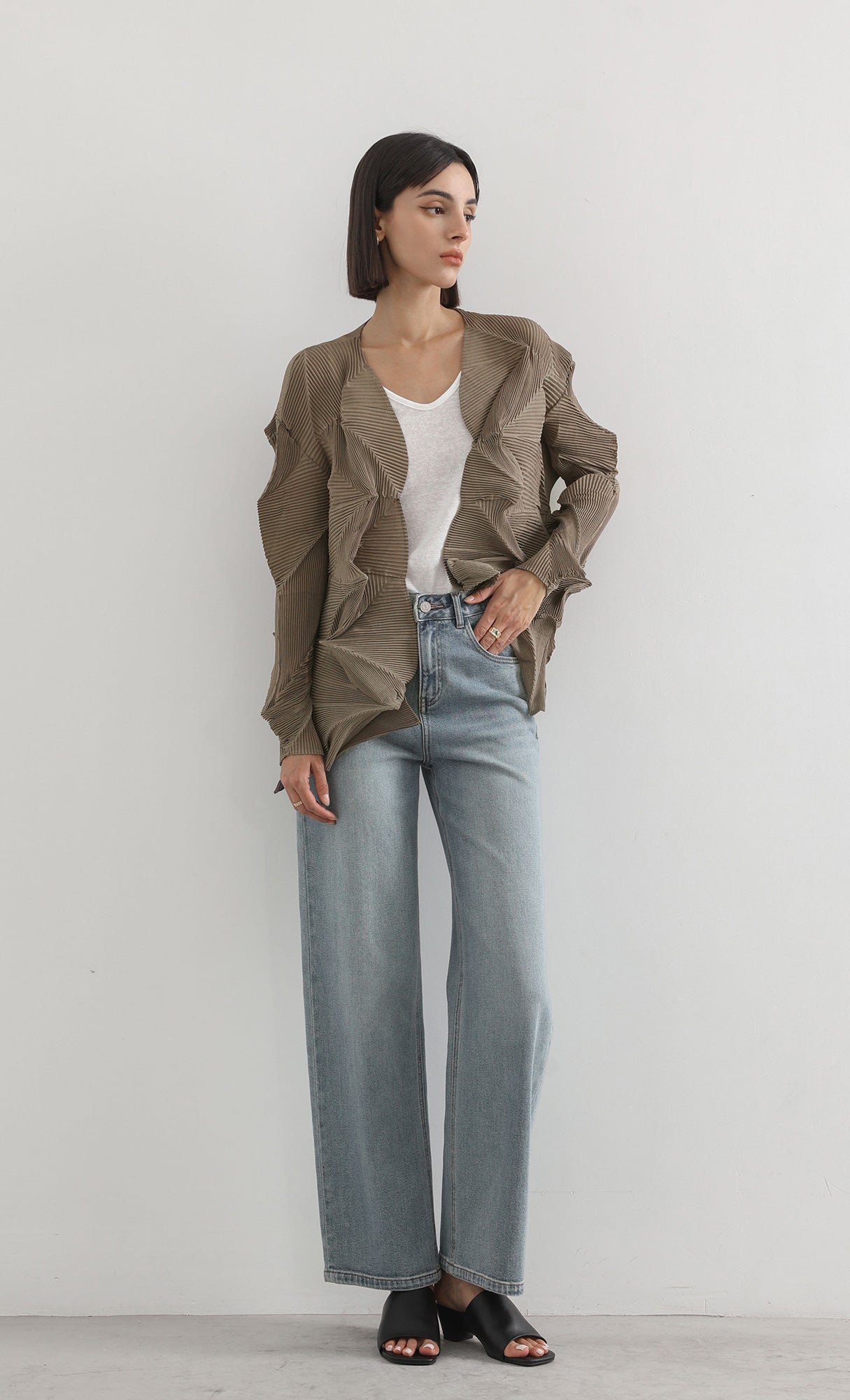 geo pleated jacket cardigan_brown