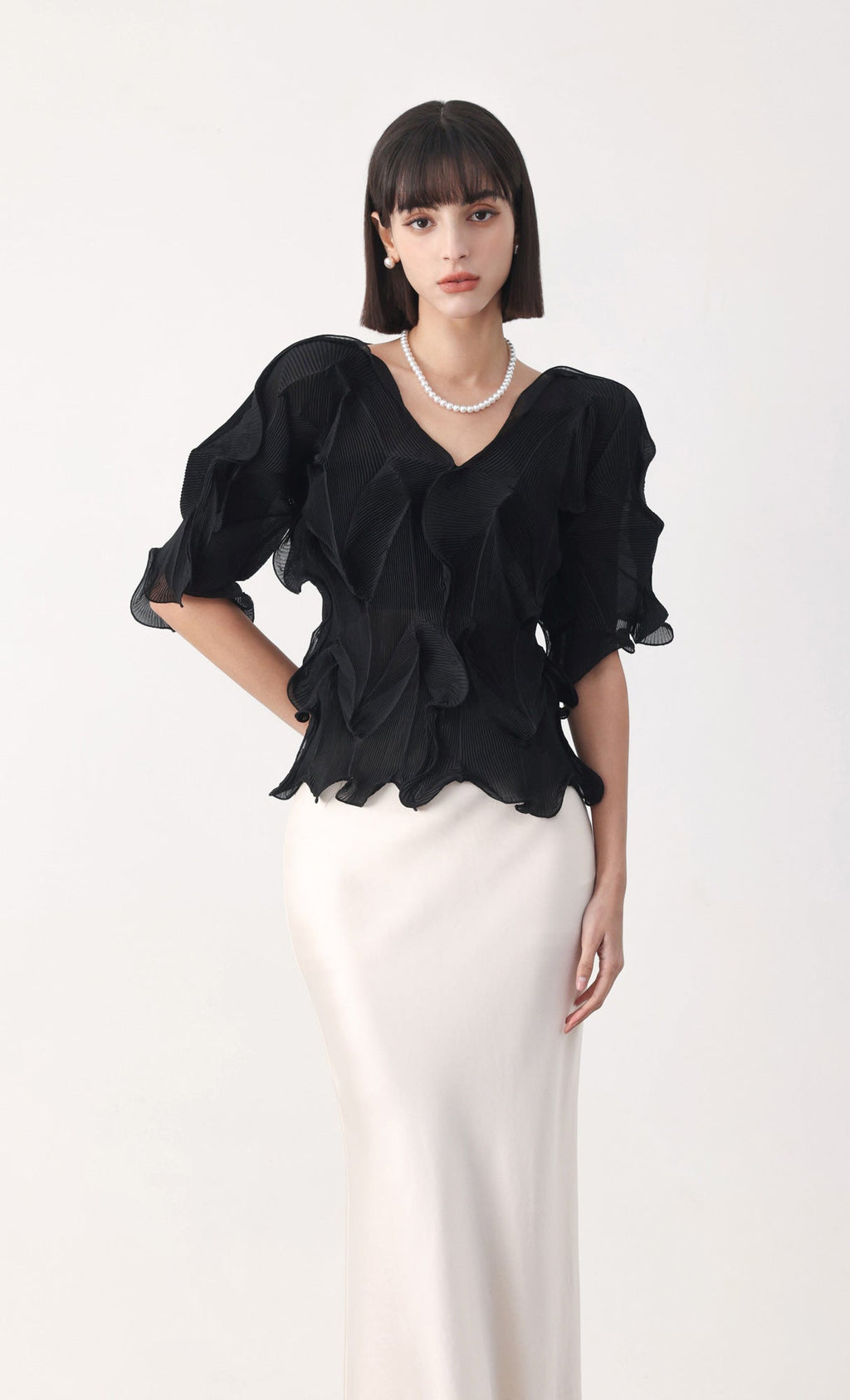Curves pleated blouse_black