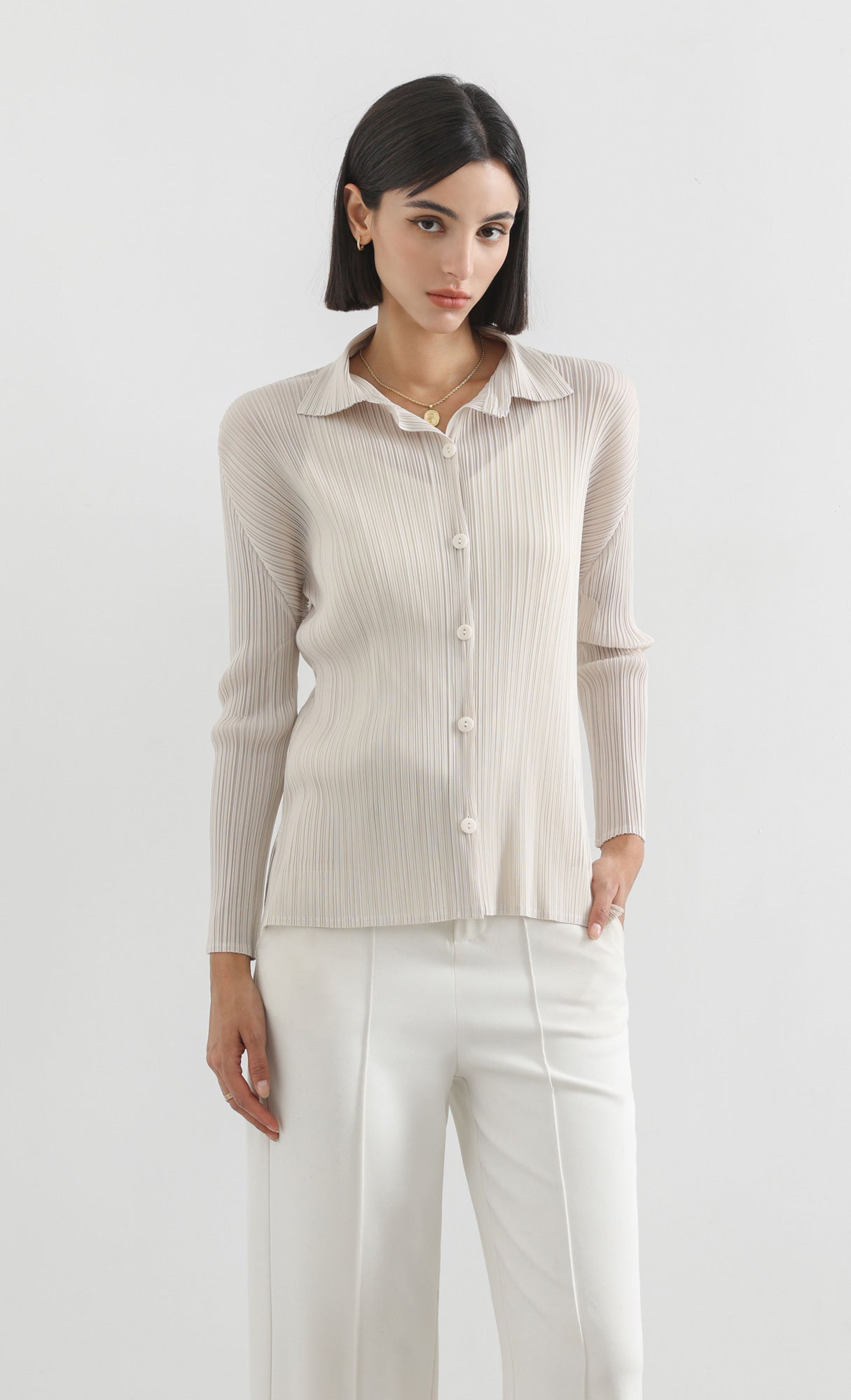 hush pleated shirts_lightbeige