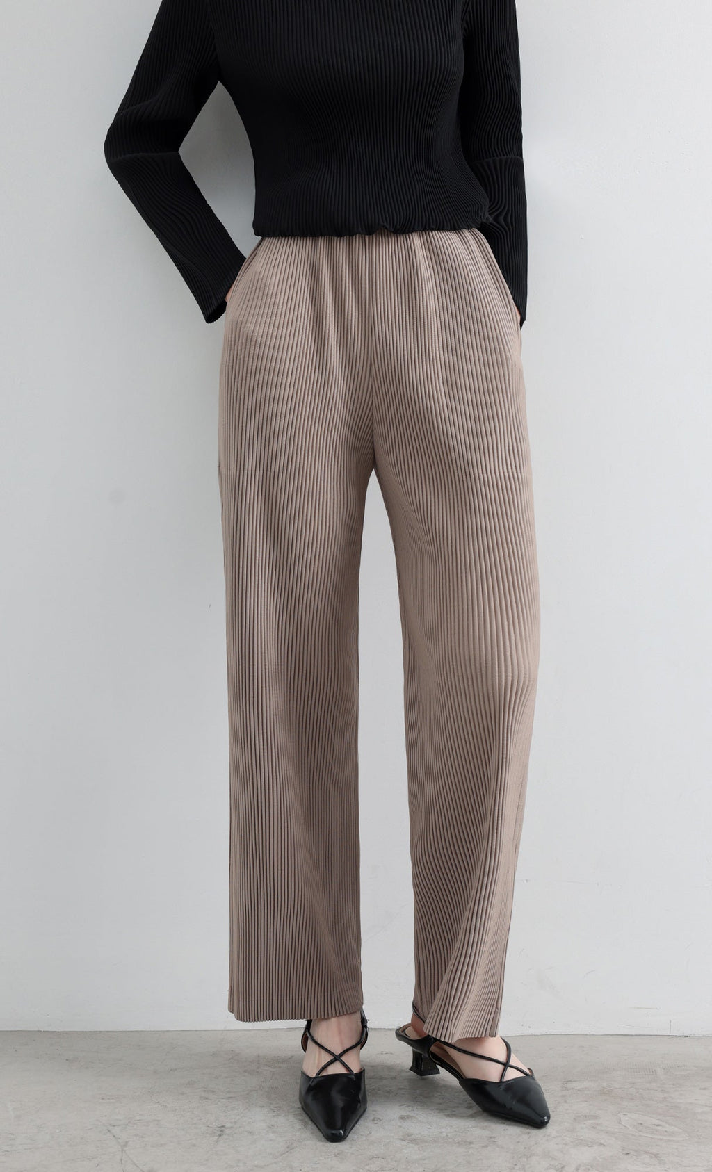 Essential Relaxed Pleated Pants_Beige
