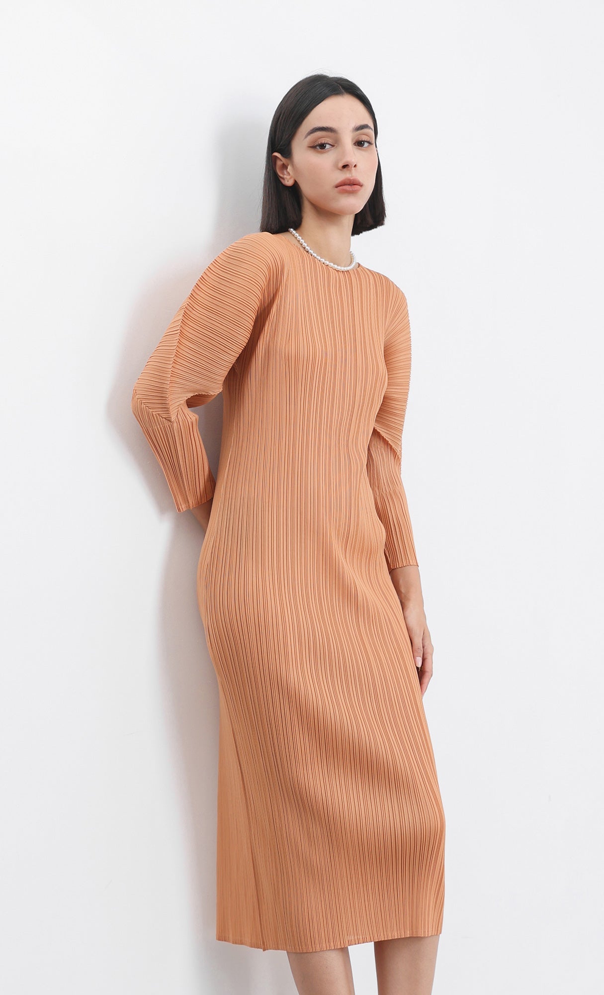 arc pleated dress_orange