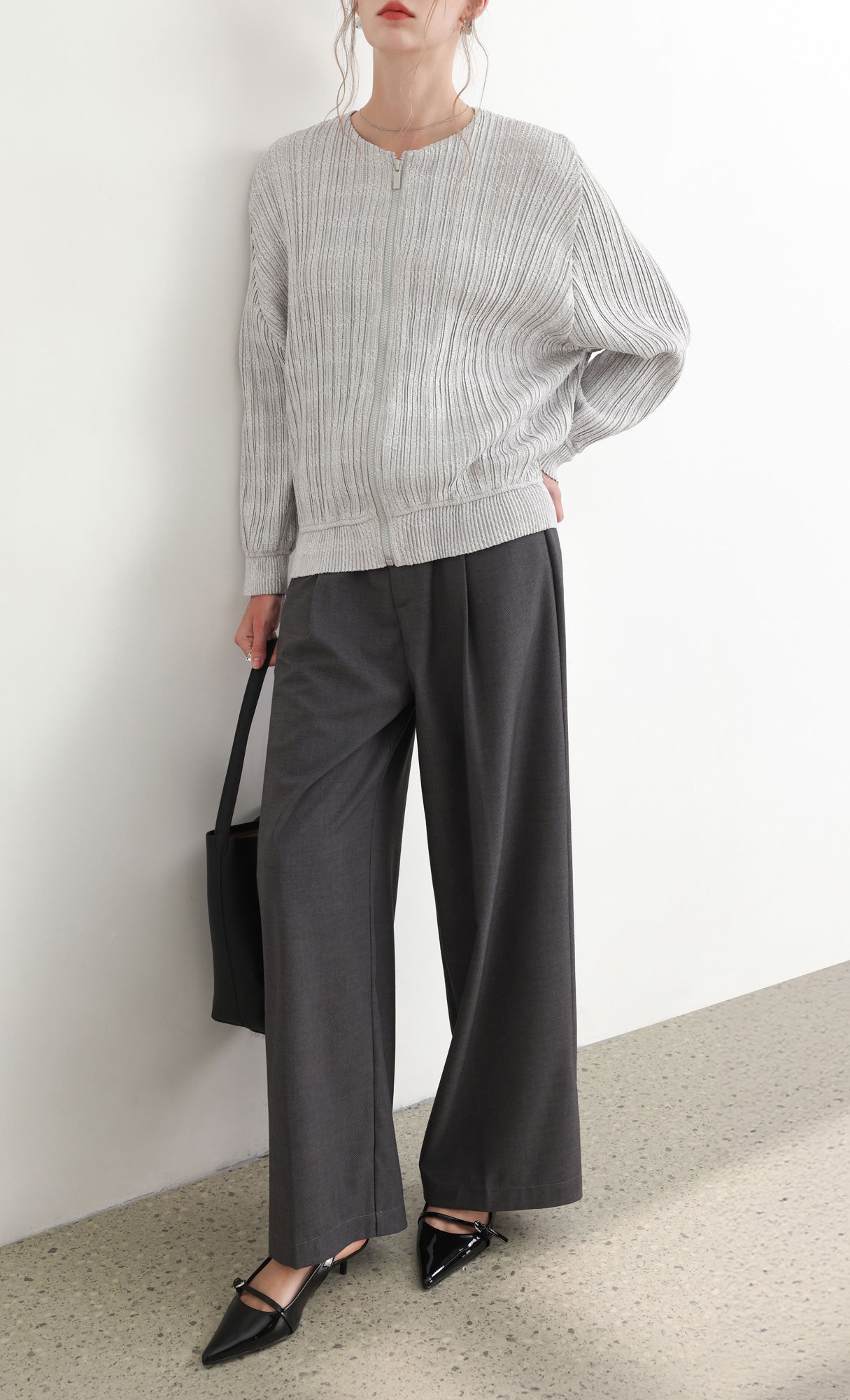 Tweed pleats blouson jumper_grey