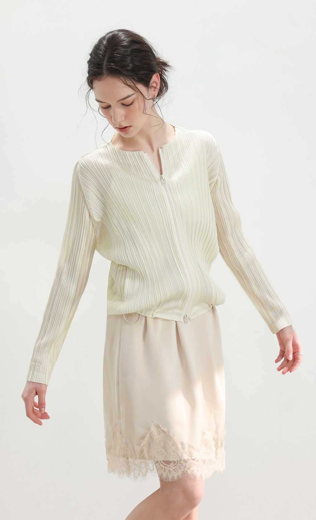 Lina pleated blouson jumper_ivory