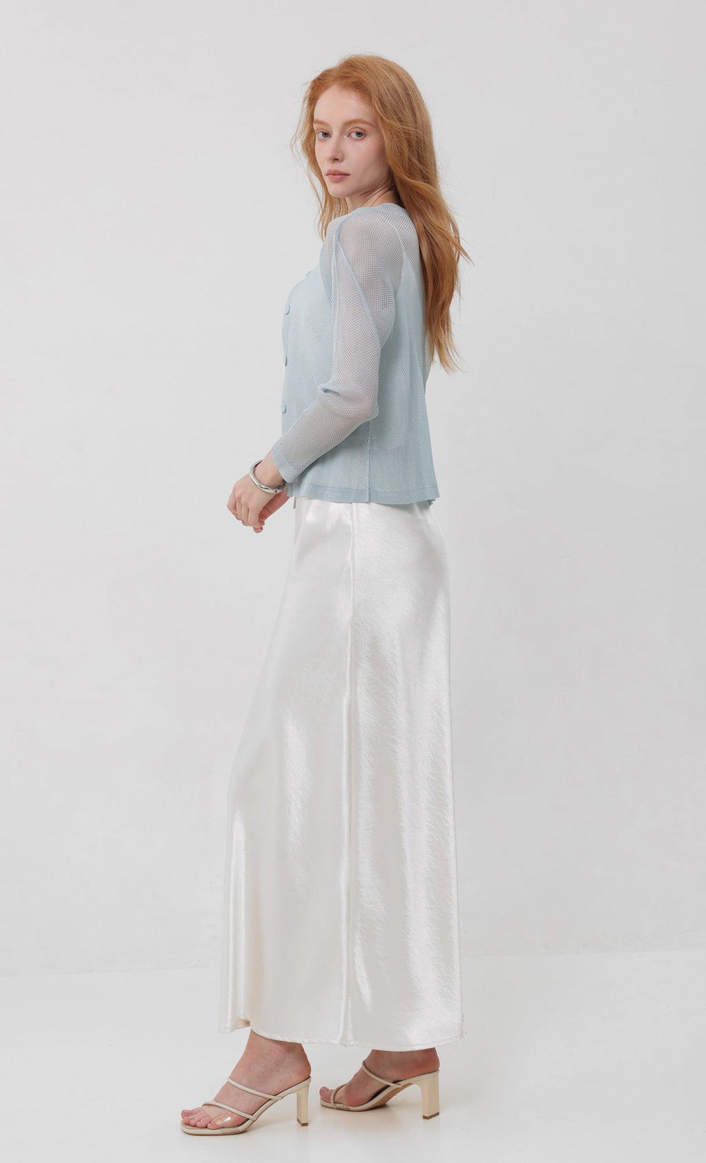 Sheer pleated cardigan_skyblue