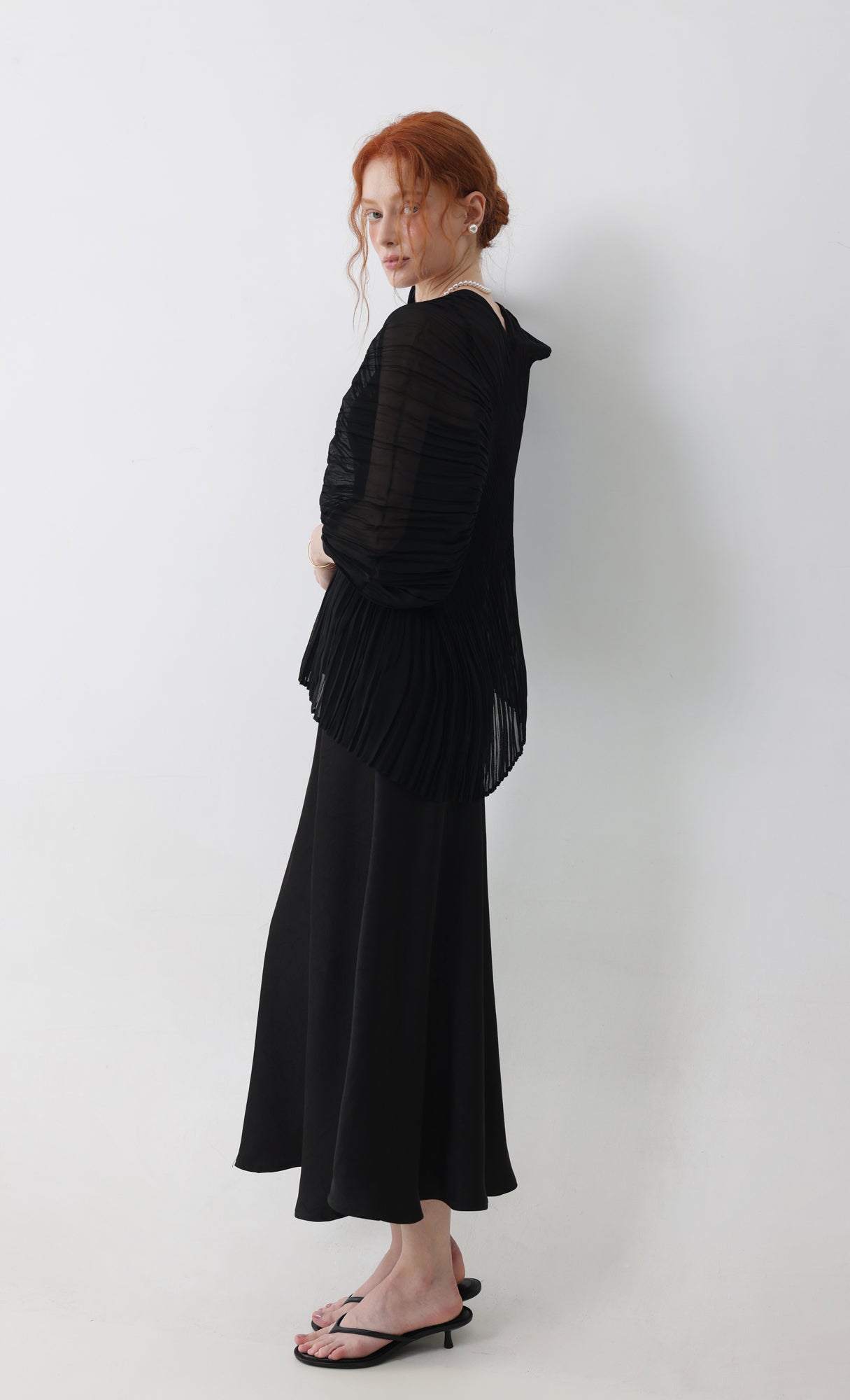 Aban pleated puff cardigan_black