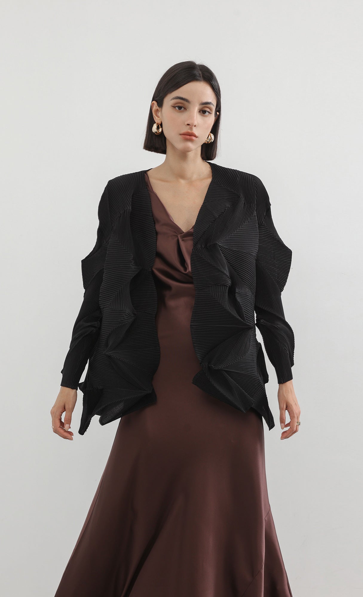 geo pleated jacket cardigan_black
