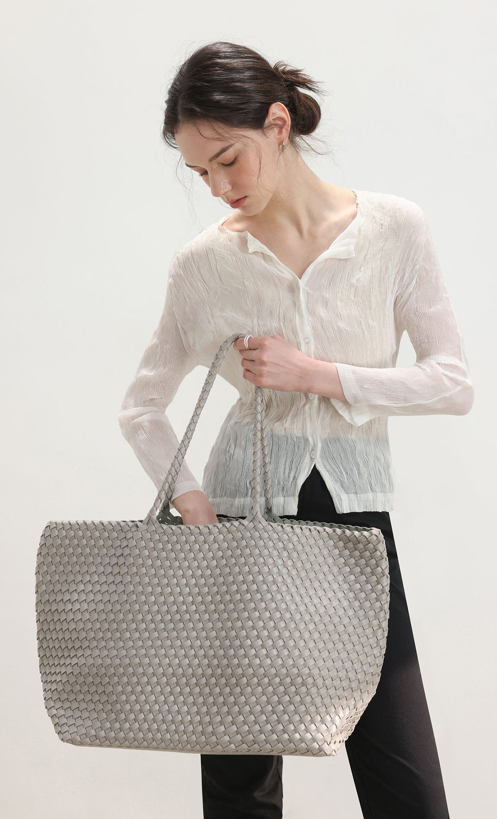 Wane crinkle pleated shirt_ivory