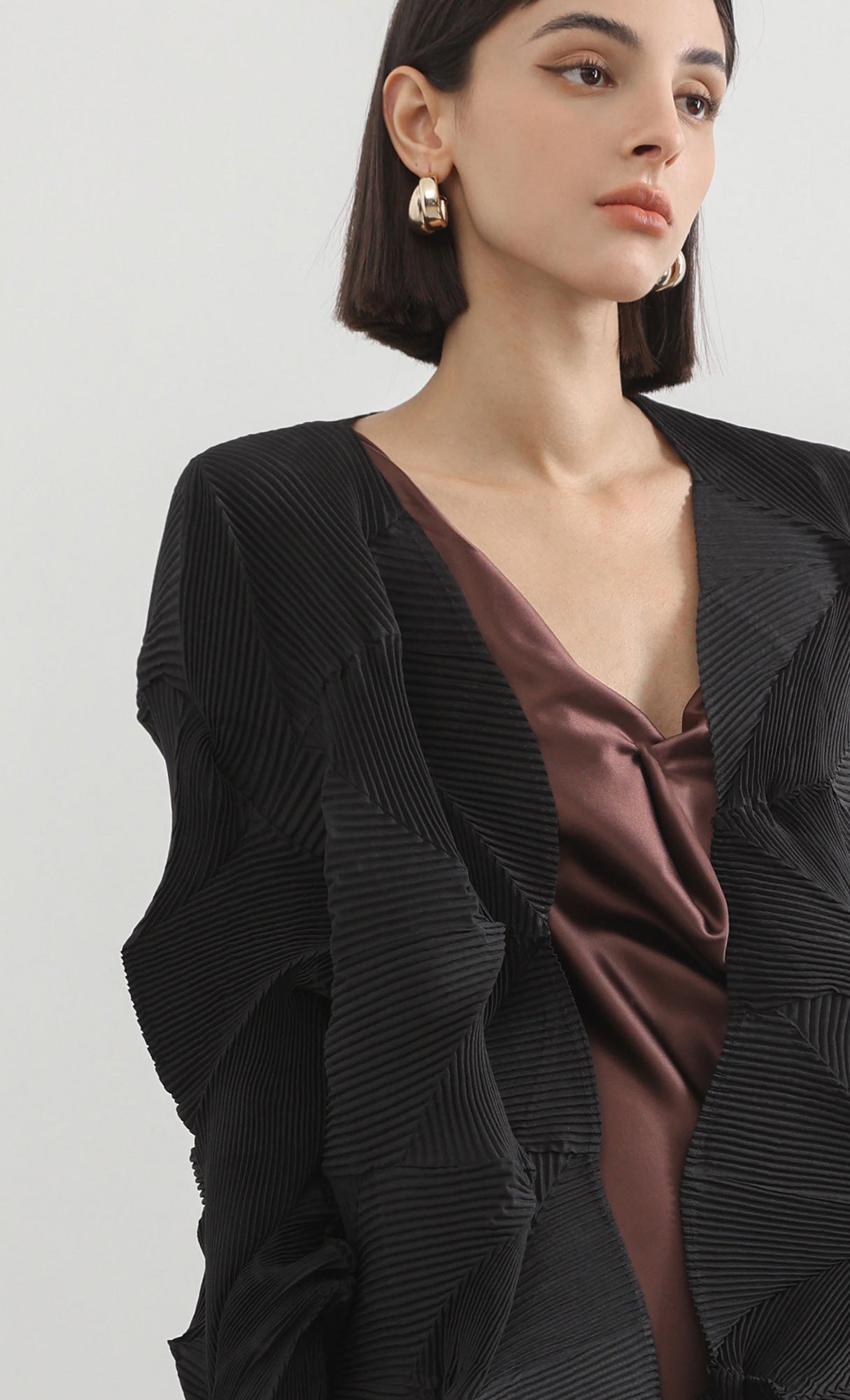 geo pleated jacket cardigan_black