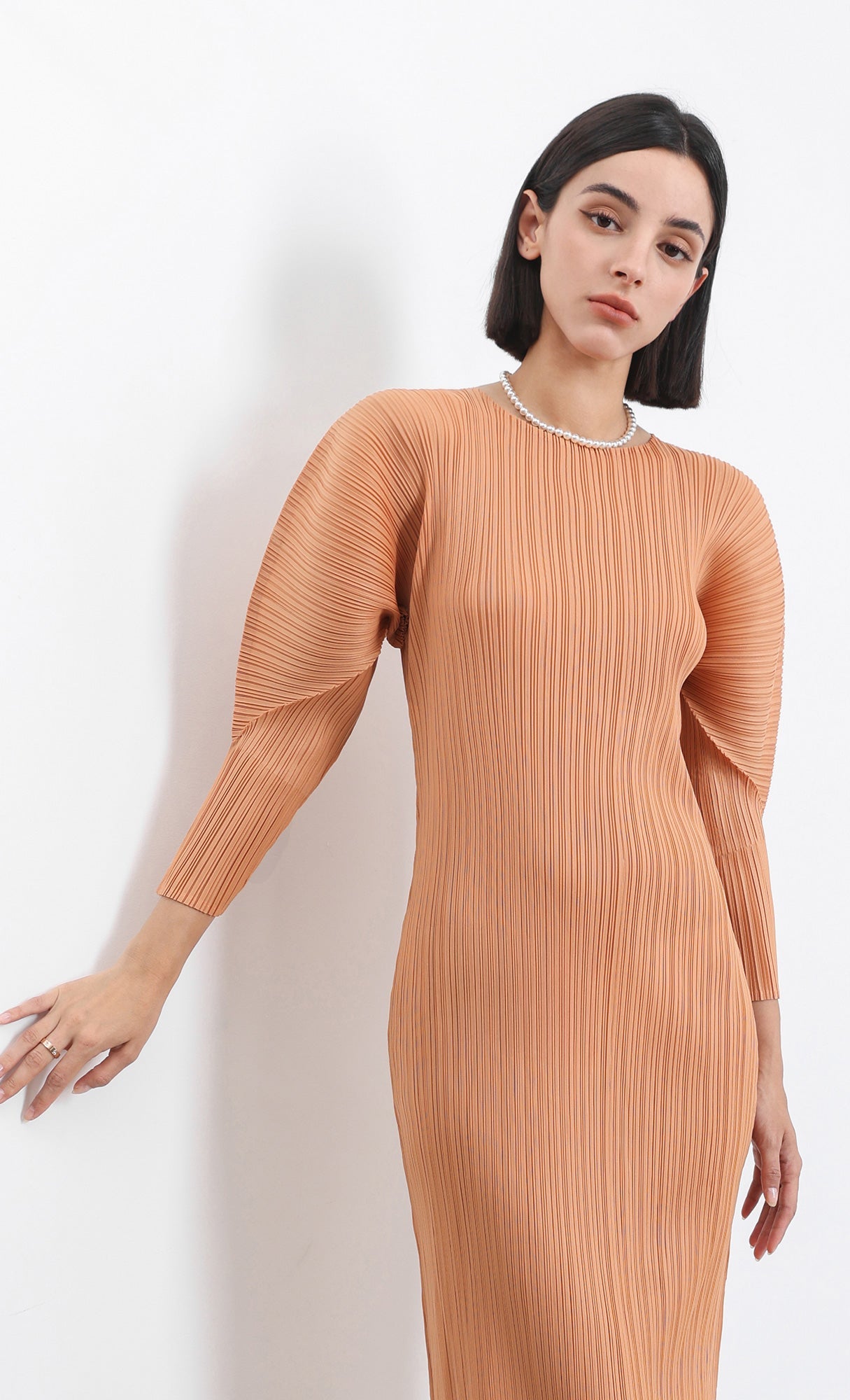 arc pleated dress_orange