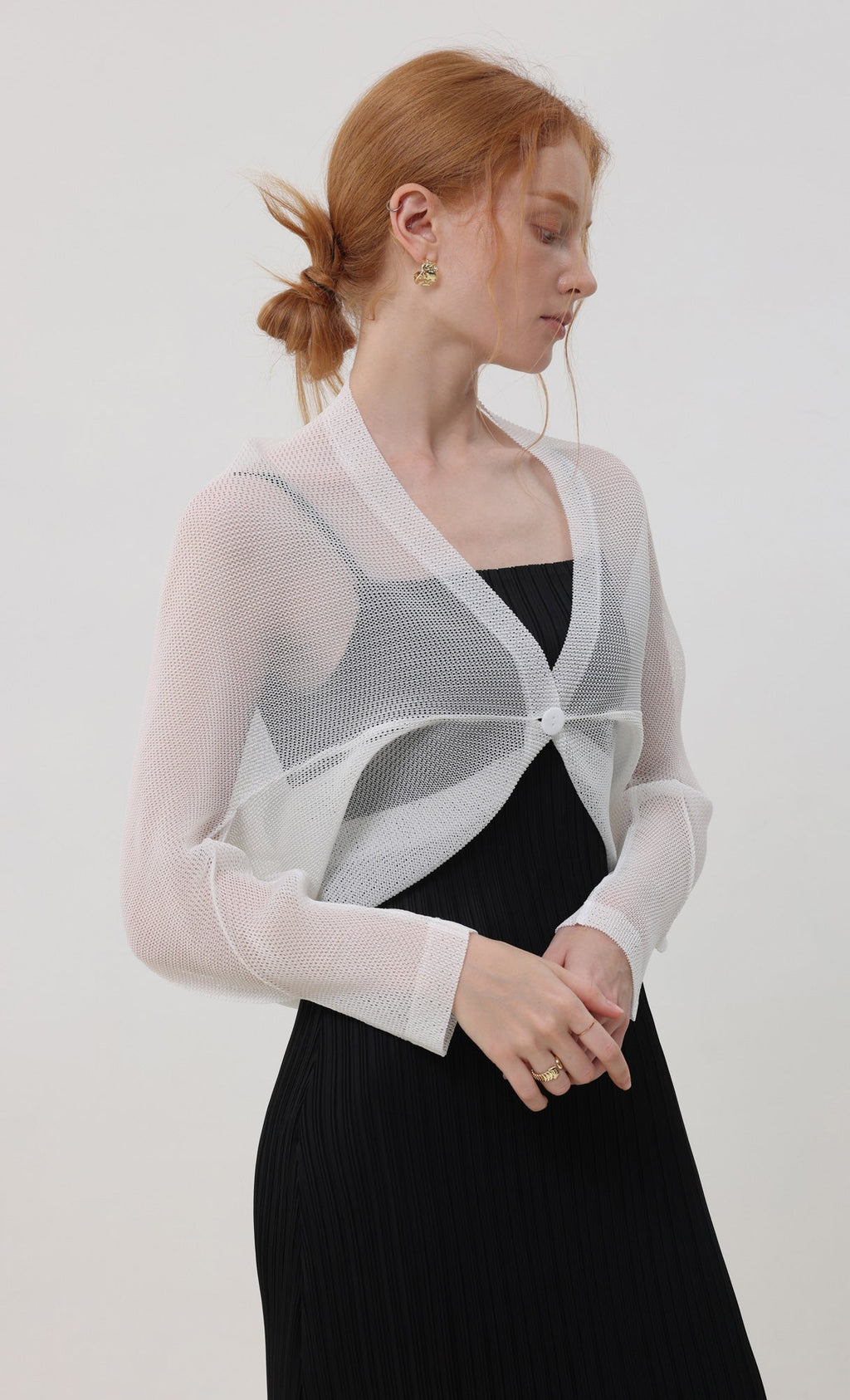 Lucid pleated mesh cardigan_ivory