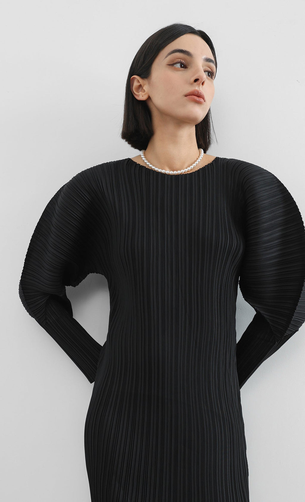 arc pleated dress_black
