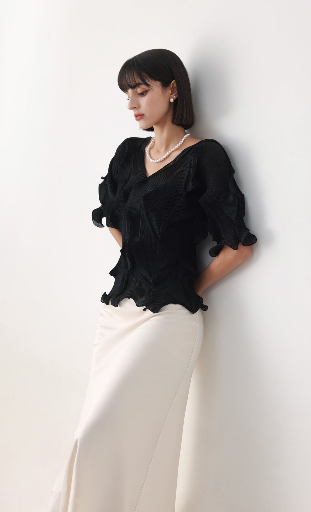 Curves pleated blouse_black