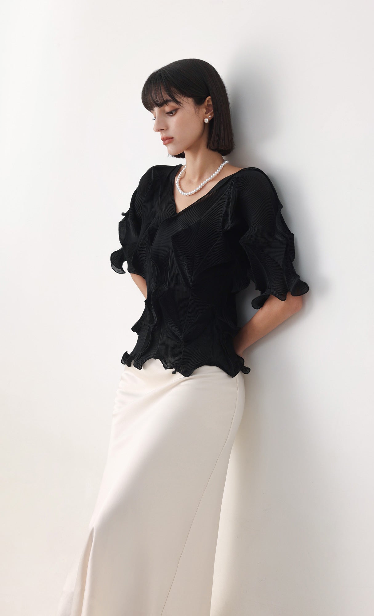 Curves pleated blouse_black