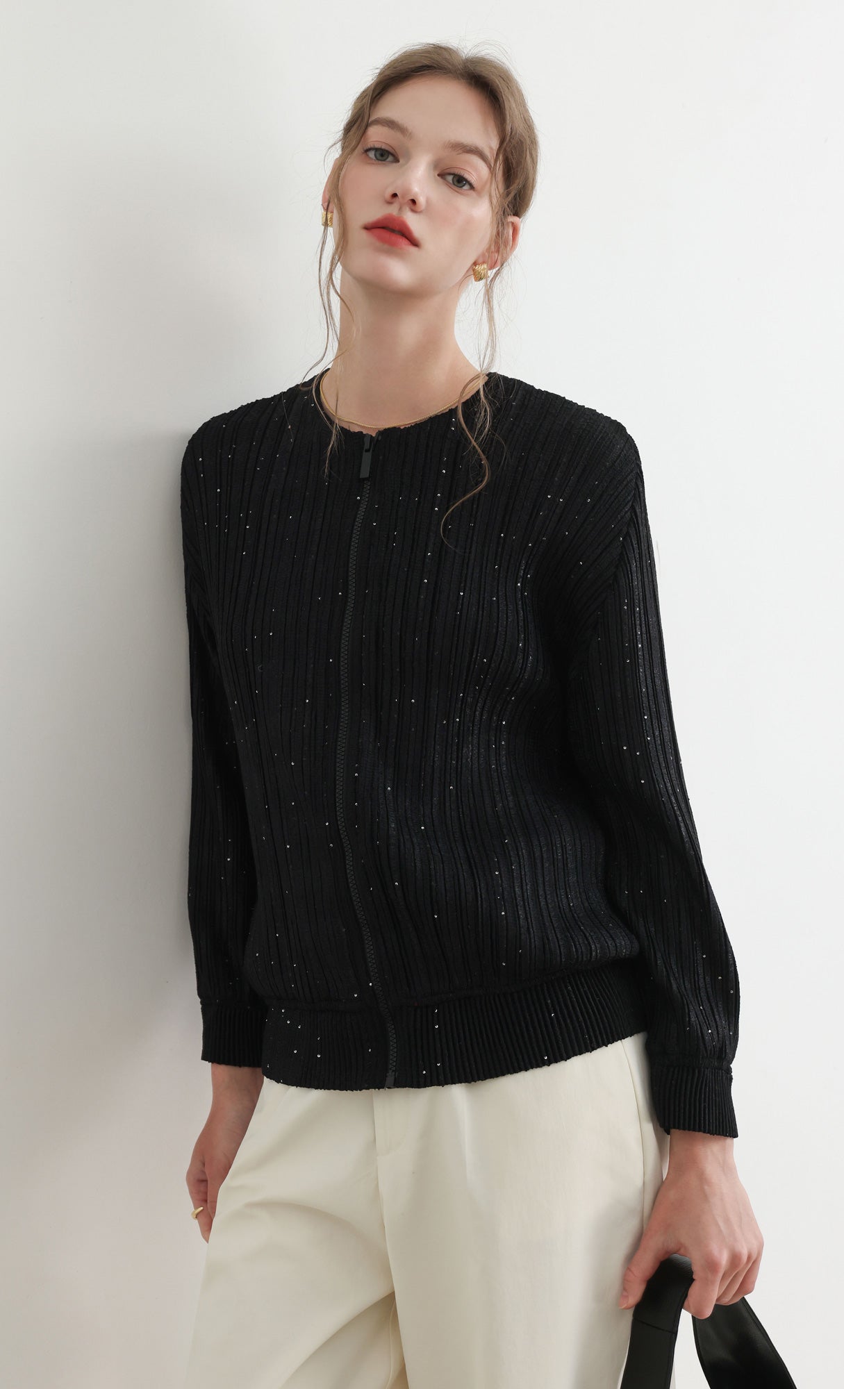 Tweed pleats blouson jumper_black